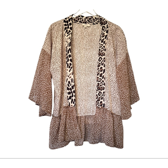 Women's Umgee M Beige Brown Black Leopard Print Kimono - Picture 2 of 10
